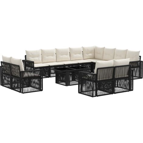 Conjunto de sofás de jardín 13 uds. Negro y Blanco Crema vidaXL (1/5)