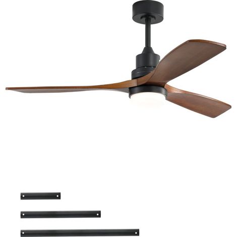 Ventilatore da soffitto da 132 cm - Ventilatore con luce - Motore DC silenzioso - 3 pale in legno di noce - 6 velocità - Funzione reversibile (1/5)