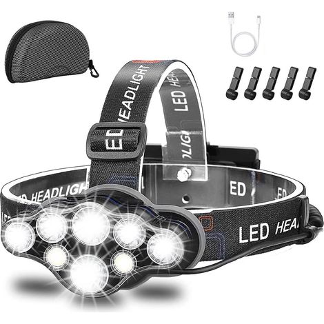 lampe Frontale,torche Frontale 18000 Lumens 8 Led 8 Modes D'clairage,lampe Frontale Led Ultra Puissante Rechargeable Usb 90 Rglable Tanche Et Lger (1/5)