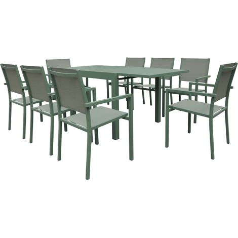 Gartenmöbel VENEZIA ausziehbar 90/180 aus salbeigrünem Textilene 8 Sitzplätze - Aluminium salbeigrün