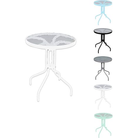 Mesa de Cristal Redonda con base metálica  Ideal para Terraza, Jardín o Balcón  60x70cm (1/5)