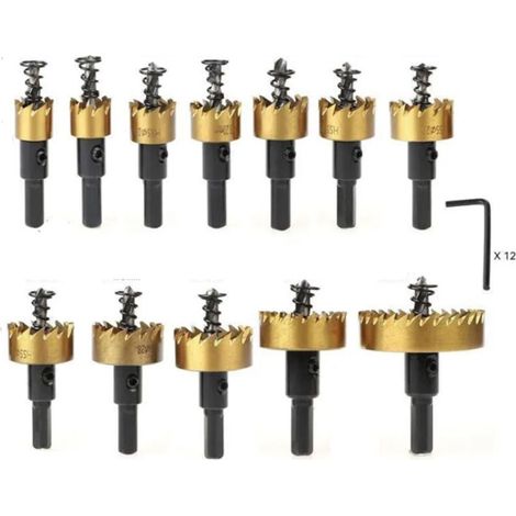 12 Pcs Scie À Cloche HSS Acier Cobalte Scie Cloche en Acier Inoxydable, Perçage De Métal pour Outils Électriques De Forage À Métaux 15Mm - 50Mm