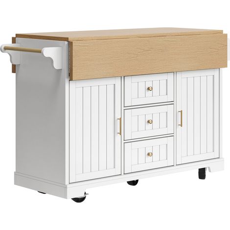 Îlot de cuisine, buffet 120 x 40 (80) x 95 cm, chariot de cuisine extensible à roulettes, extensible des deux côtés, avec porte-serviettes et étagère à épices, deux portes, trois tiroirs, noir/blanc (1/5)