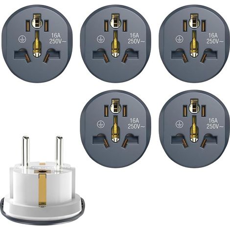 5 Pack Adaptateur Prise Universel de Voyage, Adaptateur Prise USA vers France, Adaptateur International vers France, pour Anglaise UK, USA, Canada, Chine, Japon, Australie, Italie, Gris (1/5)