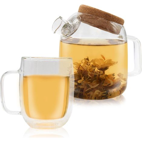 Coffret Théière en Verre 700ml et Tasse Double Paroi Cadeau Thé (1/5)