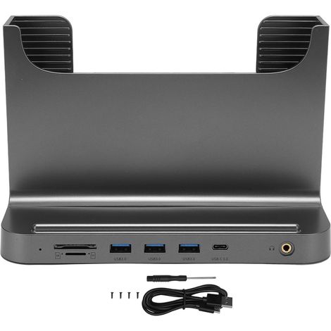 Support vertical PC 8-en-1 station d'accueil, transmission stable du signal, support mini PC pour OS X, extension interface bureau, gris sidéral (1/5)