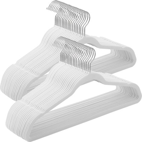 Lot de 50 cintres en velours, cintres en velours antidérapants, avec crochet pivotant, gain de place, résistants, pour armoire, blanc nuage (1/5)