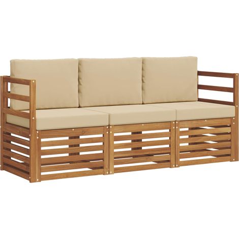 Set divani 3 pz Salotto da Giardino Naturale e Beige Legno di Acacia Massello (1/5)