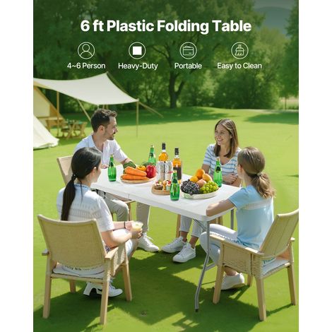 Table Pliante Rectangulaire en Plastique, Table Utilitaire Portable de 180 cm, Solide et Stable, avec Poignée Intégrée, pour Soirée… (1/5)