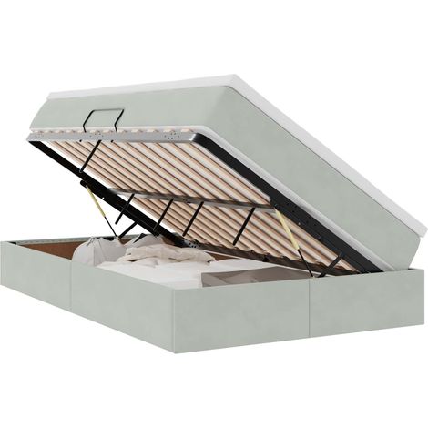 Storage Bed with Mattress Light Grey 120 x 190 cm Velvet vidaXL