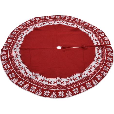 Jupon de Noël tricoté réutilisable, protège-sol pour sapin, décoration de fête rouge pour la maison (1/5)