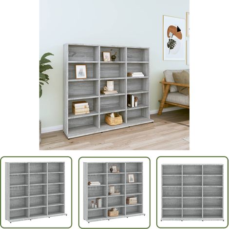 The Living Store Armoire à CD Sonoma gris 102x23x89,5 cm Bois d'ingénierie - Armoire À CD - Meuble Rangement CD - Bibliothèque CD - Étagères Murales - Rangement Intérieur (1/5)