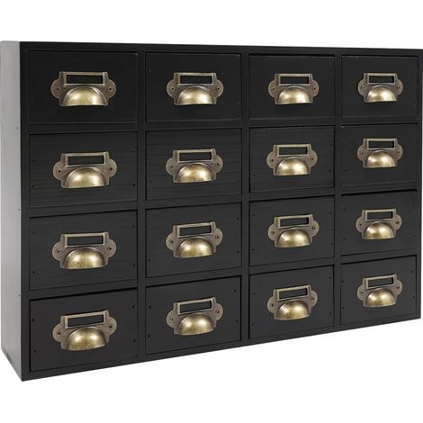 Aufbewahrungsschrank aus Massivholz mit 16 Fächern – Vintage-Ordnungssystem – Schubladenschrank für Büro und Zuhause (schwarz) (1/5)