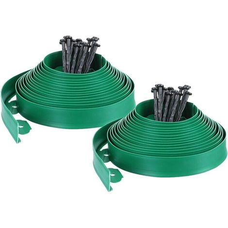 Bordure de Jardin Flexible, Bordure Jardin Plastique, Bordure de Pelouse flexible en PE avec 60 Piquets, Longueur 20 m, Vert