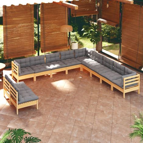 11-tlg. Garten-Lounge-Set mit Grauen Kissen Massivholz Kiefer vidaXL (1/5)