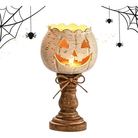 Photophore citrouille blanche Halloween 10 cm – Bougeoir décoratif – Pour table, cheminée, salon, cuisine et fête (1/5)