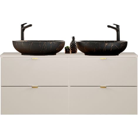 Badezimmer Doppelwaschtisch mit 120 cm Breite in Beige, 2 Aufsatzwaschbecken & 4 Schubladen - DURANGO-56 (1/5)