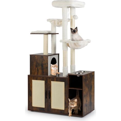COSTWAY Mobiletto per Lettiera per Gatti,Tiragraffi Sisal, Condo, Amache, Alimentazione (1/5)