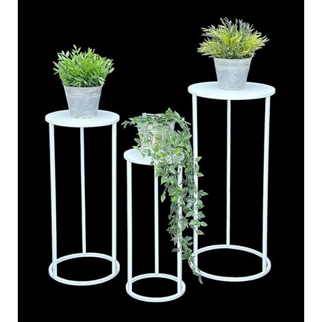 DanDiBo Blumenhocker Metall Weiß Rund Blumenständer Beistelltisch 96483 3er Set Blumensäule Modern Pflanzenständer Pflanzenhocker (1/5)