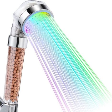 LED-Duschkopf, Handbrause mit 7 LED-Farben, hohem Wasserdruck, wassersparender Sprühfunktion und doppeltem Antichlorfilter (1/4)