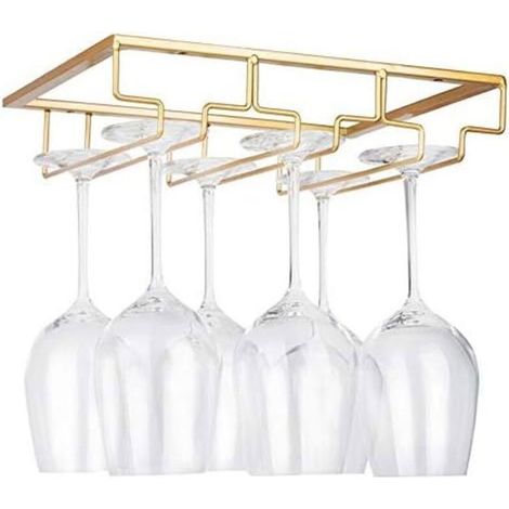 Porte-verres à vin – Rangement sous meuble pour verres à vin, étagère en métal pour bar et cuisine, doré (1/4)