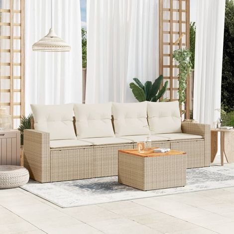 Juego de sofás jardín con cojines 5 pzas ratán sintético beige vidaXL (1/5)