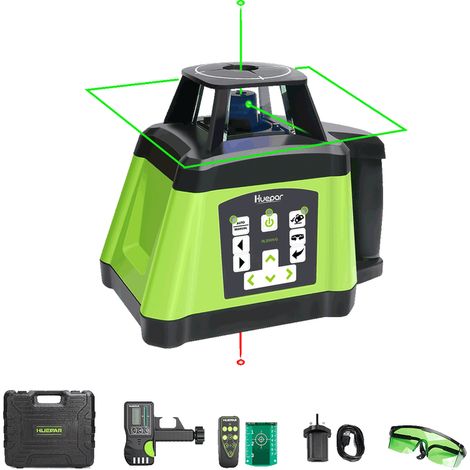 Huepar Green Kit livella laser rotante autolivellante - Punti a piombo orizzontali e verticali su e giù - Livella laser rotante a doppia inclinazione con raggio verde, telecomando, ricevitore incluso (1/5)