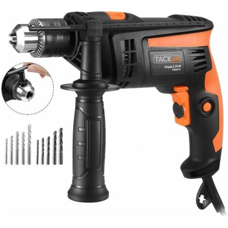Perceuse Percussion, Perceuse à Percussion710W, 44800 IPM, 10pcs Kit d'Accessoires, Mandrin 13mm, Poignée Rotative à 360° - PID01A (1/5)