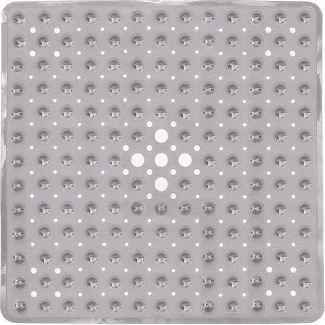 Tapis de douche carré 53 x 53 cm, antidérapant, anti-moisissure, avec ventouse, absorbant, sans BPA, antibactérien, lavable en machine, avec trous de drainage - Gris