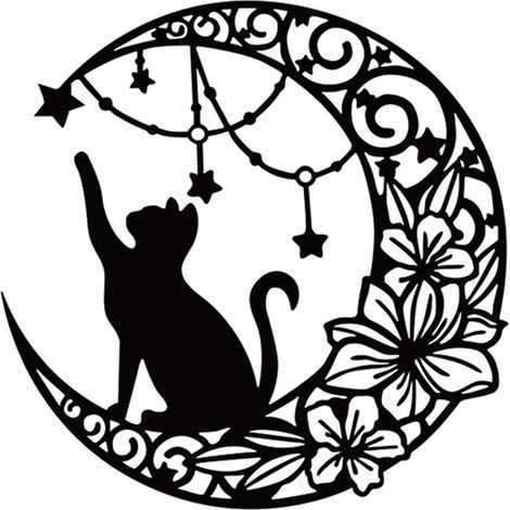 Décoration Murale - Chat Lune - Métal - 30 cm - Intérieur Contemporain - 1 Pièce (1/5)