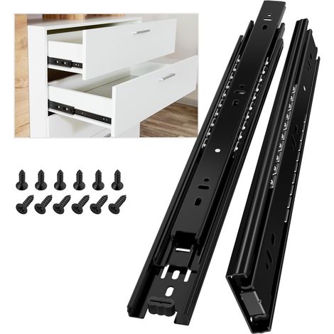 Glissiere pour tiroir 350 mm Glissière de tiroir latéral rail coulissant coulisse tiroir sortie totale à bille pour placard et cuisine 45 kg Charge Noir 1 Paire(2 pièces) (1/5)