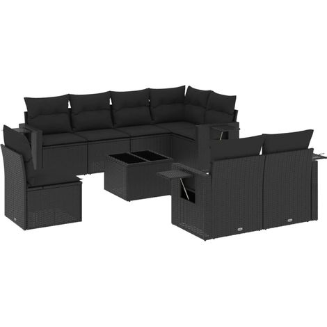 Set Divani da Giardino 9 pz con Cuscini Nero in Polyrattan vidaXL (1/3)