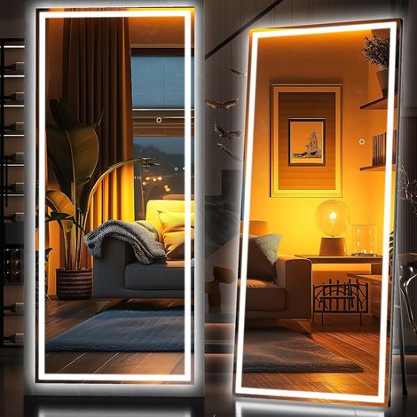 Hasipu 190x70cm Spiegel in voller Länge mit LED-Lichtern, Freistehender Bodenspiegel, Wandspiegel, Beleuchteter Kosmetikspiegel, LED Spiegel in voller Größe, Stehspiegel für Schlafzimmer