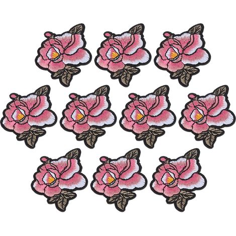 Lot de 10 Patchs Brodés Pivoine Autocollants Tissu DIY Sac à Dos Vêtements Accessoires Rose (1/5)