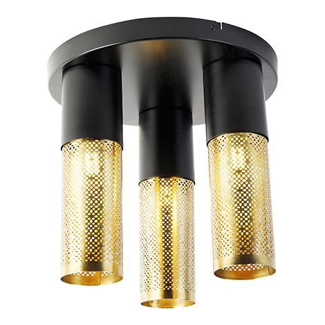 QAZQA raspi - Plafonnier - 3 lumière - Ø 30 cm - Noir et Or - Rustique - éclairage intérieur - Salon I Chambre I Cuisine I Salle à manger