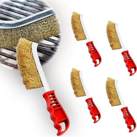 Brosse Métallique avec Poignée Courbée Lot de 5,Brosse à Main en Fil d'Acier Laitonné pour Nettoyer Rouille,Graisse,Peinture et Poussière (1/5)