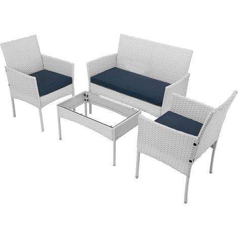 Set Salotto Completo Divano Poltrone Tavolino Poly Rattan Arredo Giardino Bianco (1/5)