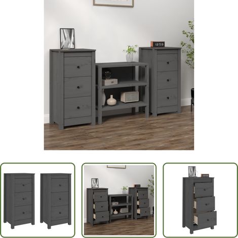 vidaXL Meuble de salon - Buffets 2 pcs Gris 40x35x80 cm Bois massif de pin (1/5)