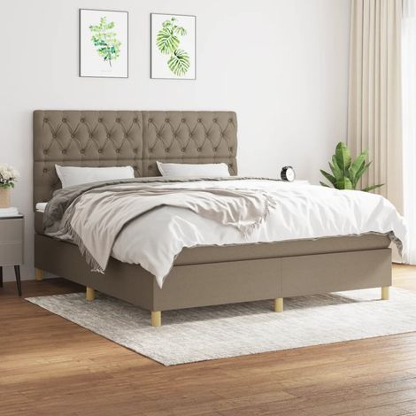Sommier à lattes de lit avec matelas Taupe 160x200 cm Tissu (1/5)