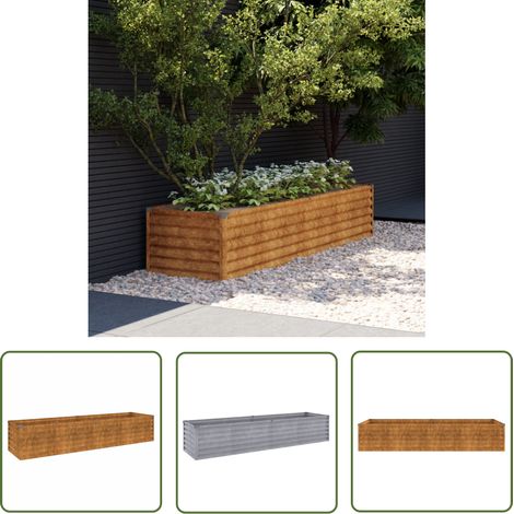 The Living Store Hochbeet 194x50x36 cm Cortenstahl - Hochbeet - Cortenstahl - Gartendeko - Pflanzgefäß - Balkonbepflanzung (1/5)