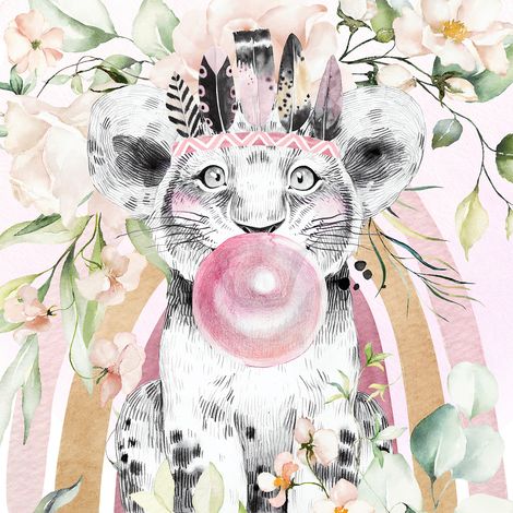 Papier peint panoramique Enfants - Lion bulle - 390 cm x 390 cm (1/2)