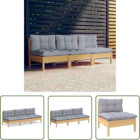 The Living Store 3-Sitzer-Gartensofa mit Grauen Kissen Massivholz Kiefer - Gartensofa - Outdoor Möbel - Kiefernholz - Lounge Set - Gartenlounge (1/5)
