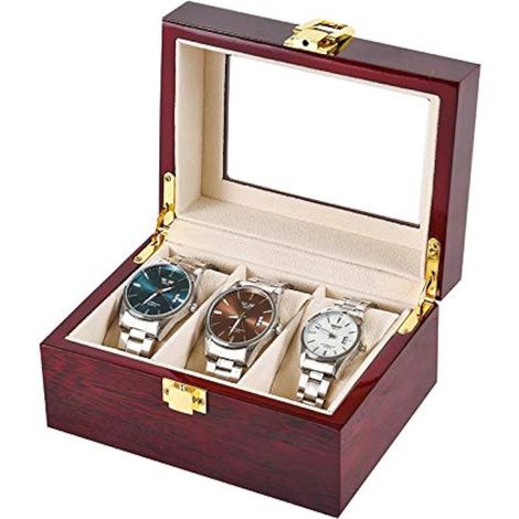 Coffre à montres pour homme 3 emplacements, boîte de rangement avec vitre en verre véritable, organisateur de montre grand format (1/5)