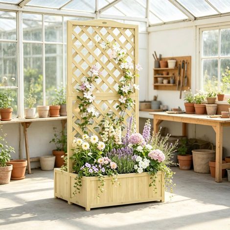 Jardinière pliante 73x70x170 cm en bois naturel, gain de place pour jardin FloraGrace (1/5)