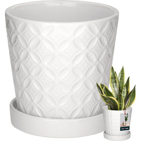 Maceta redonda blanca KOTARBAU® de 13 cm con platillo, cerámica esmaltada, maceta para flores y hierbas, cubierta para plantas.