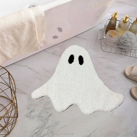 Tapis De Bain - Motif Fantôme Halloween - Forme Sculptée - Matière Velours - Blanc - 40 x 30 cm - 1 Pièce (1/5)