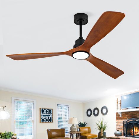 Ventilateur de plafond 60 pouces avec LED dimmable, 6 vitesses, télécommande, bois noyer et métal noir (1/5)