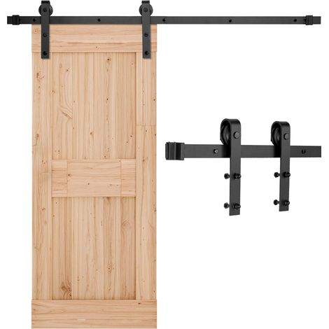 Kit Quincaillerie de Porte Grange Coulissante Simple, 150 cm, Rail Durable et Rouleau J, Charge 150 kg, pour Portes 762 mm de Largeur et 34,92-44,45 mm d'Épaisseur, Noir, Portes Non Incluses (1/5)
