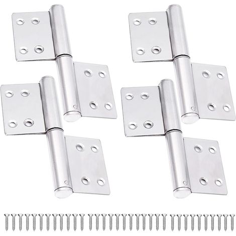 Set di 4 cerniere in acciaio inox, cerniere a bandiera, cerniere per porte rimovibili, con 32 viti di fissaggio, per armadi, finestre, porte in metallo e legno. (1/5)
