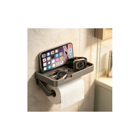 porte rouleau de papier toilette gris canon à tige inclinée fixation sans perçage support mural multifonction pour rouleau de papier toilette et téléphone portable pour toilettes et salle de bain (1/5)